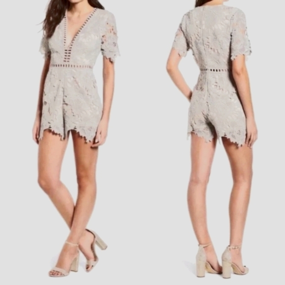 Astr Pants - ASTR the Label Lace Romper Small Gray LNC